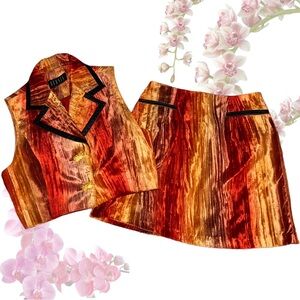 Vintage Velvet 2 Piece Cropped Collared Top & Skirt